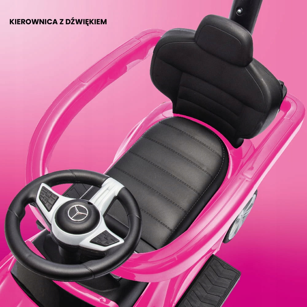 Vaikiškas stumdukas-važiuoklis mergaitei Mercedes C-Class, su atrama kojoms