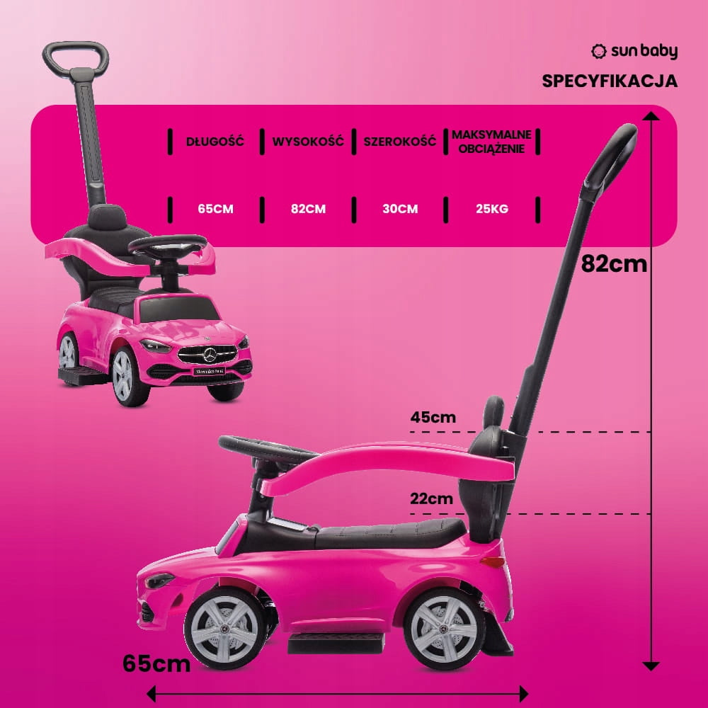 Vaikiškas stumdukas-važiuoklis mergaitei Mercedes C-Class, su atrama kojoms