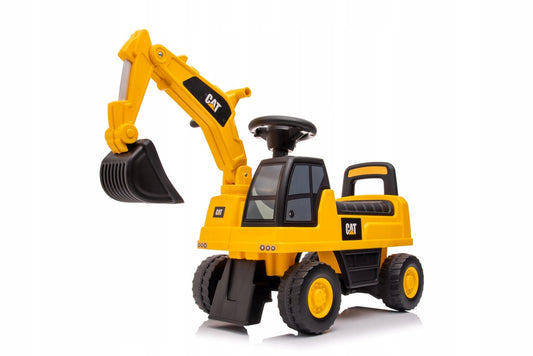 Vaikiškas automobilis-kasikas CAT, stumdukas, skirtas smeliui, pirmajam gimtadieniui, dideli ratai