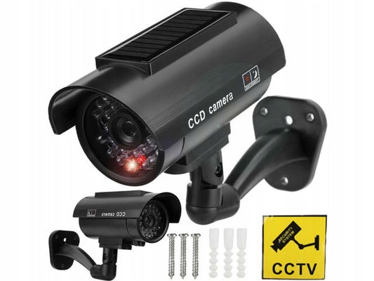 Imitacinė CCTV kamera su saulės energija, stebėjimo kamera, mirksinti LED lemputė, skirta montuoti ant sienos