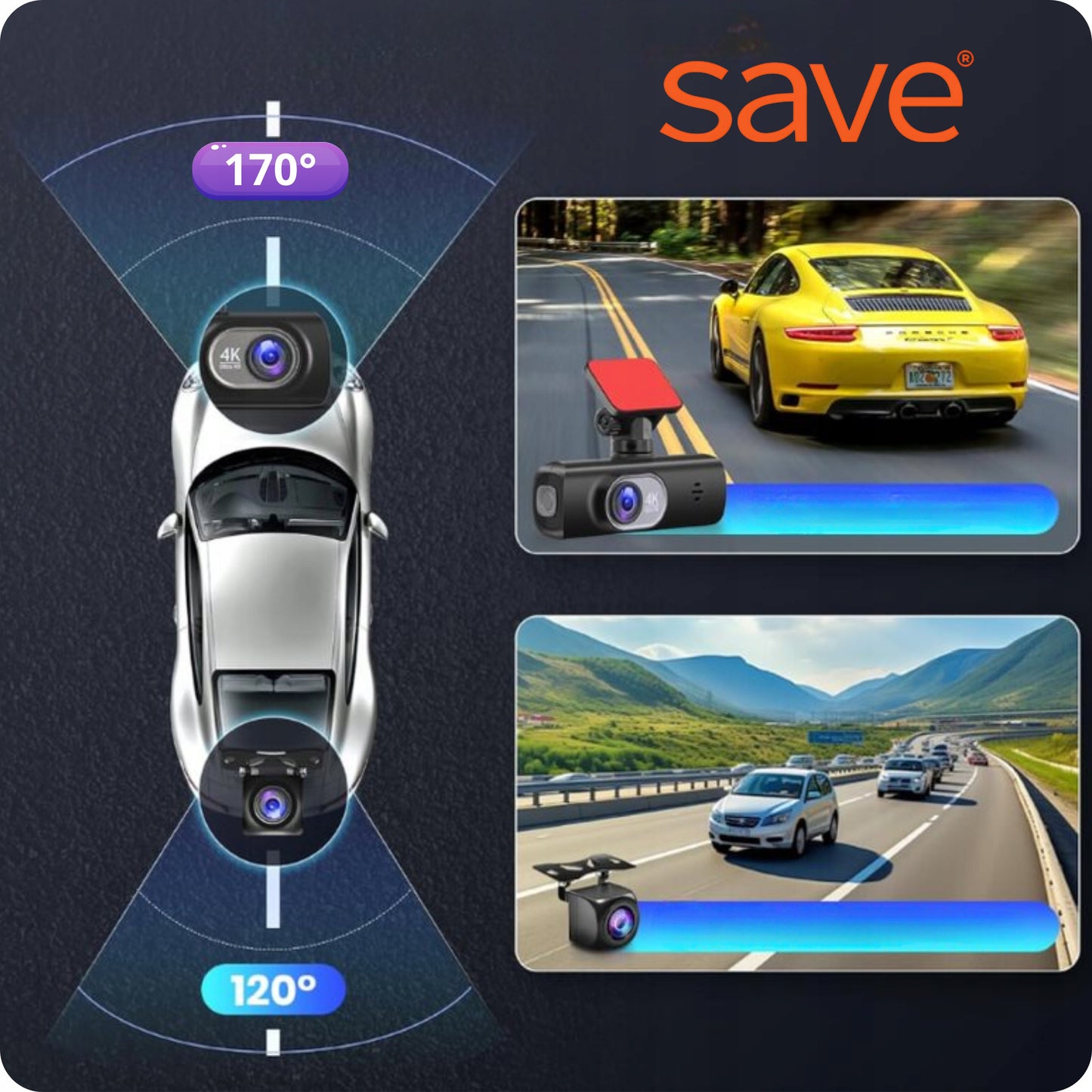 Automobilinė vaizdo kamera, atbulinės eigos kamera, vaizdo įrašymo įrenginys 4K PL