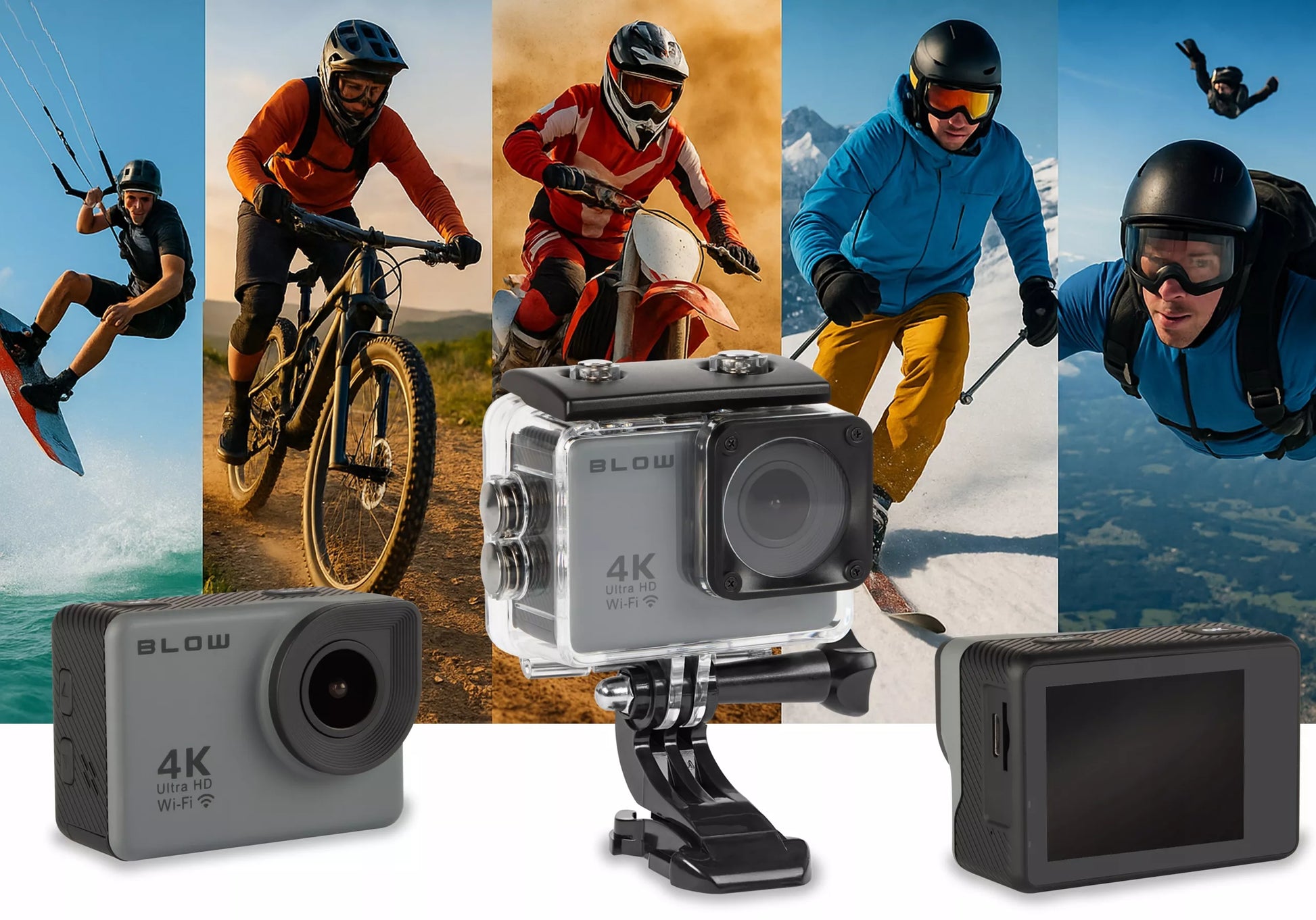 Sportinė kamera BLOW GoPro4U 4K WiFi USB su vandeniui atspariu dėklu ir priedų rinkiniu