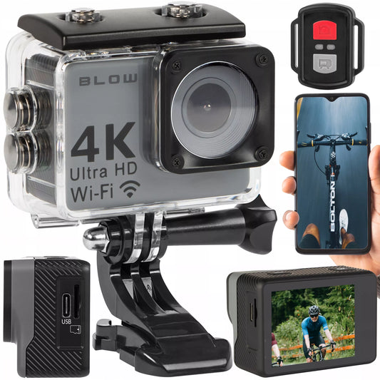 Sportinė kamera BLOW GoPro4U 4K WiFi USB su vandeniui atspariu dėklu ir priedų rinkiniu