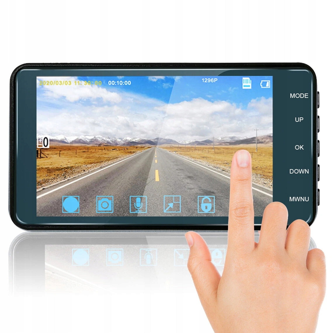 Automobilinis vaizdo registratorius, kamera su lietimui jautriu 4" ekranu, PL meniu, 1296p