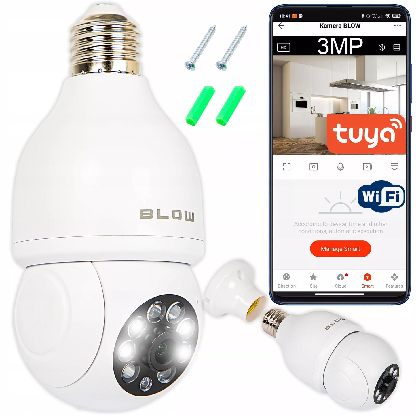 Wi-Fi vidinė sukama kamera-lemputė E27 sriegiu, 3MP IP, TUYA stebėjimas