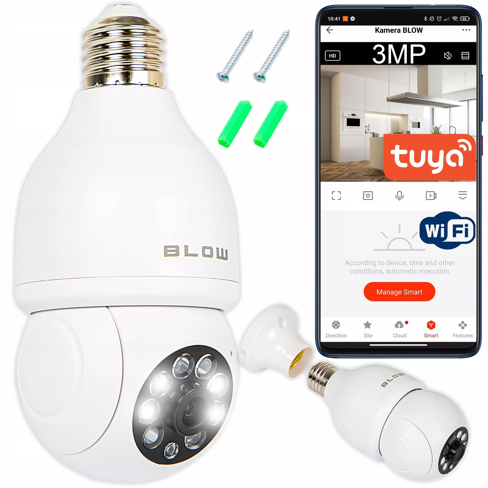 Wi-Fi vidinė sukama kamera-lemputė E27 sriegiu, 3MP IP, TUYA stebėjimas