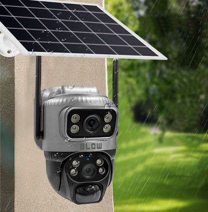 Saulės energija maitinama lauko WiFi IP kamera, 4MP, 2 objektyvai, belaidė, išmanioji, IP66