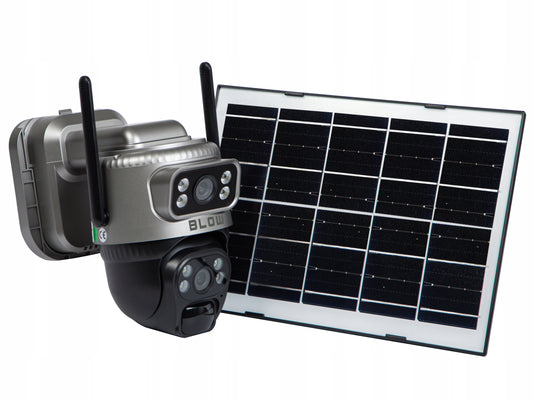 Saulės energija maitinama lauko WiFi IP kamera, 4MP, 2 objektyvai, belaidė, išmanioji, IP66