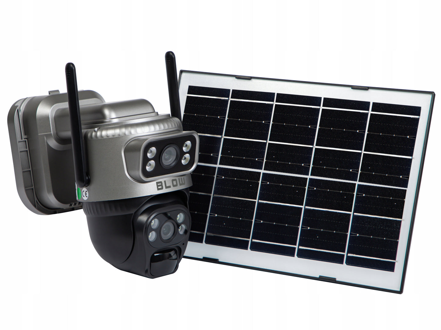 Saulės energija maitinama lauko WiFi IP kamera, 4MP, 2 objektyvai, belaidė, išmanioji, IP66