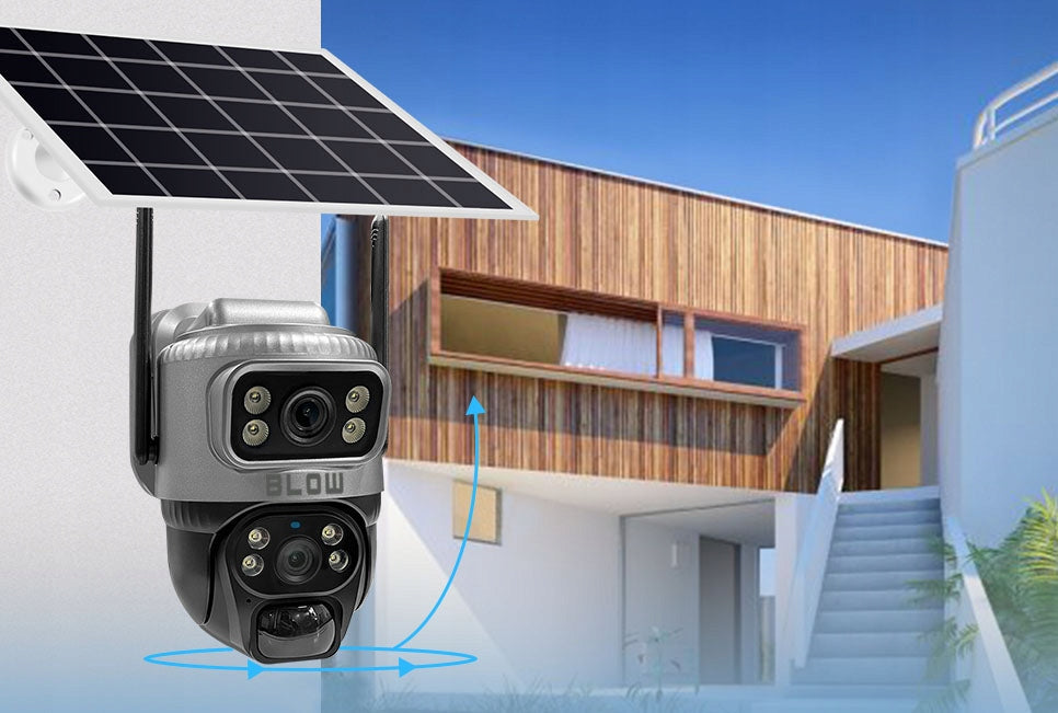 Saulės energija maitinama lauko WiFi IP kamera, 4MP, 2 objektyvai, belaidė, išmanioji, IP66