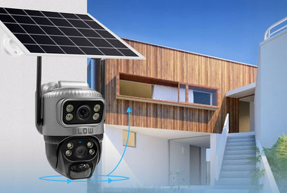 Saulės energija maitinama lauko WiFi IP kamera, 4MP, 2 objektyvai, belaidė, išmanioji, IP66