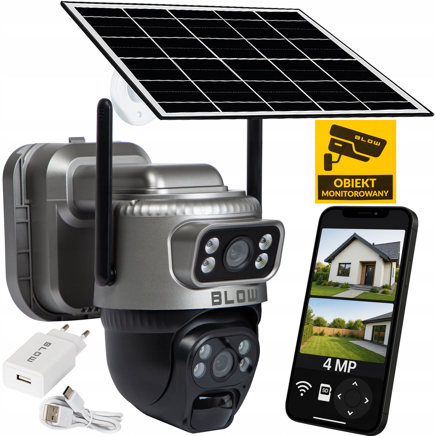 Saulės energija maitinama lauko WiFi IP kamera, 4MP, 2 objektyvai, belaidė, išmanioji, IP66