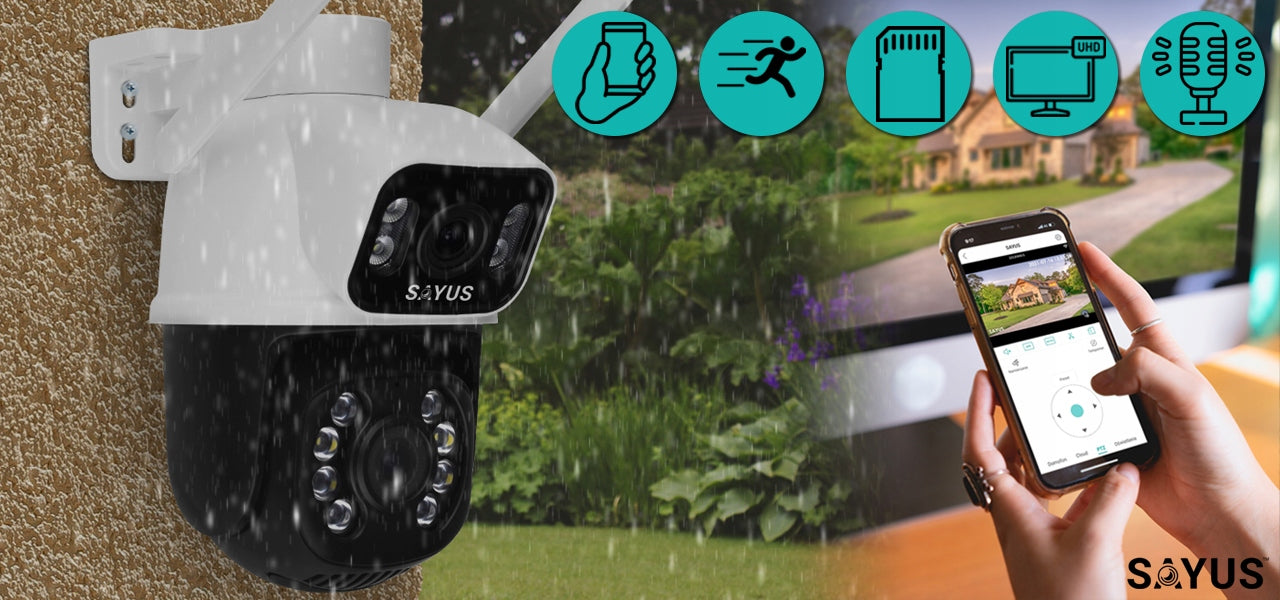 Lauko IP WiFi sukiojama kamera ICSEE su priartinimu, dviem objektyvais, 3MPx Ultra HD