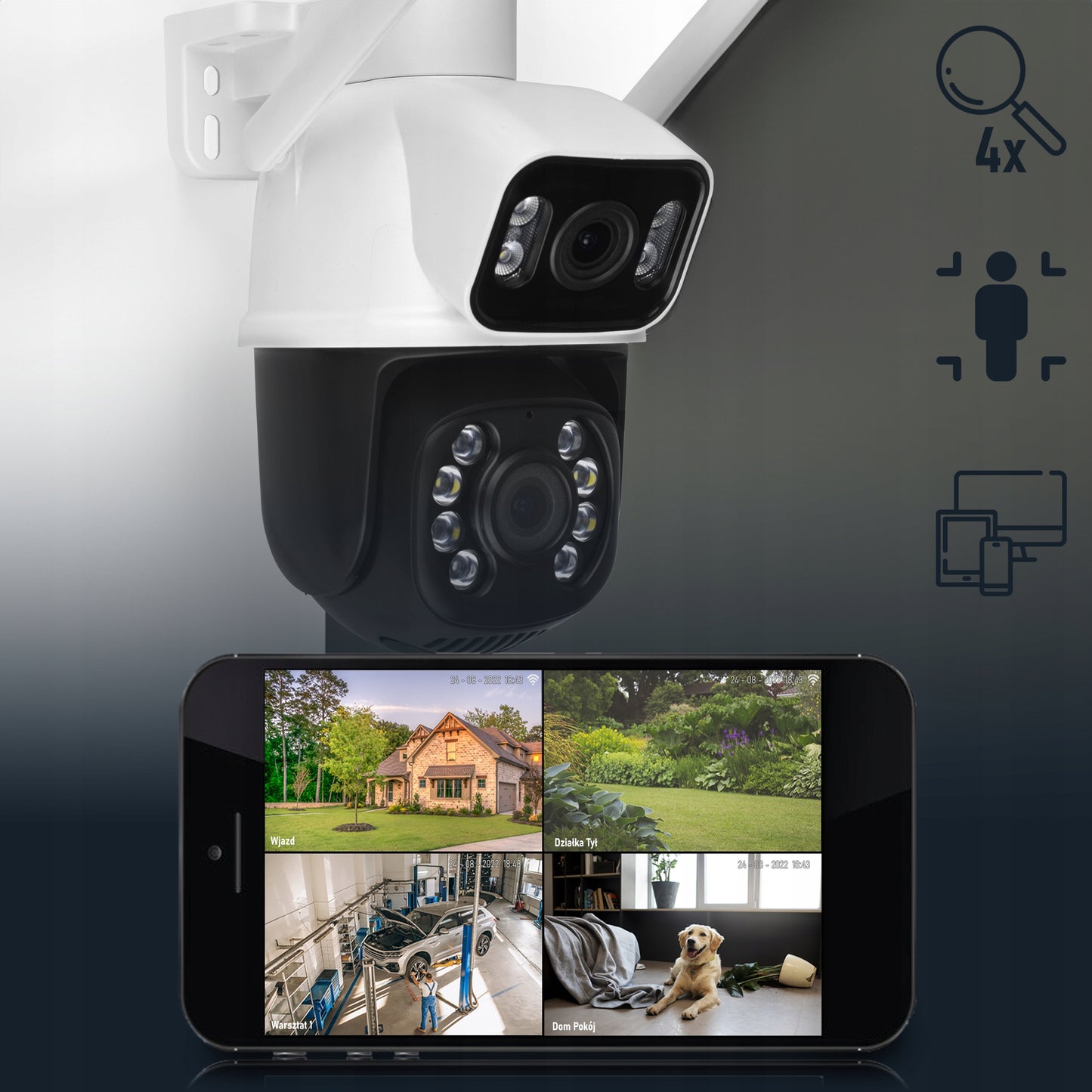 Lauko IP WiFi sukiojama kamera ICSEE su priartinimu, dviem objektyvais, 3MPx Ultra HD