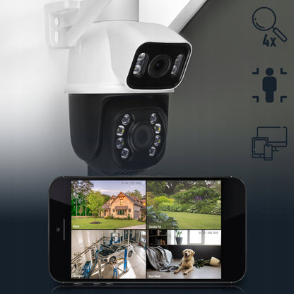 Lauko IP WiFi sukiojama kamera ICSEE su priartinimu, dviem objektyvais, 3MPx Ultra HD