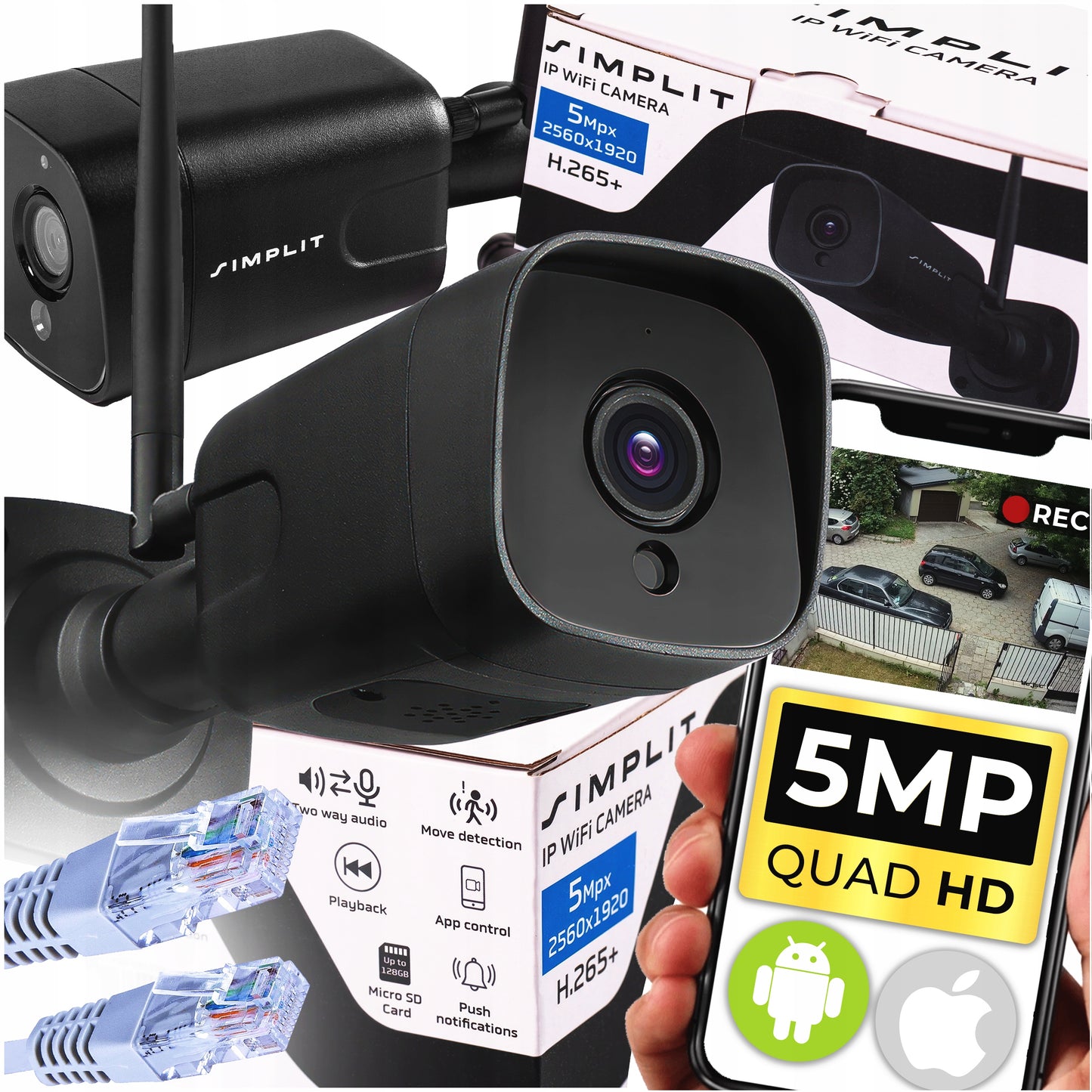 Lauko Wi-Fi kamera, vandeniui atspari, IP namų stebėjimo kamera, 5MP SIMPLIT