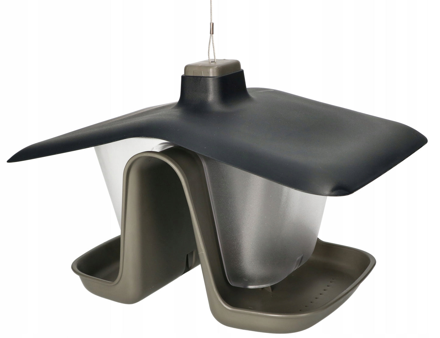 PAUKŠČIŲ LESYKLĖLĖ KABANTIS PLASTIKINIS NAMELIS SKIRTAS GRŪDAMS IR LESALUI SU VIRVELE