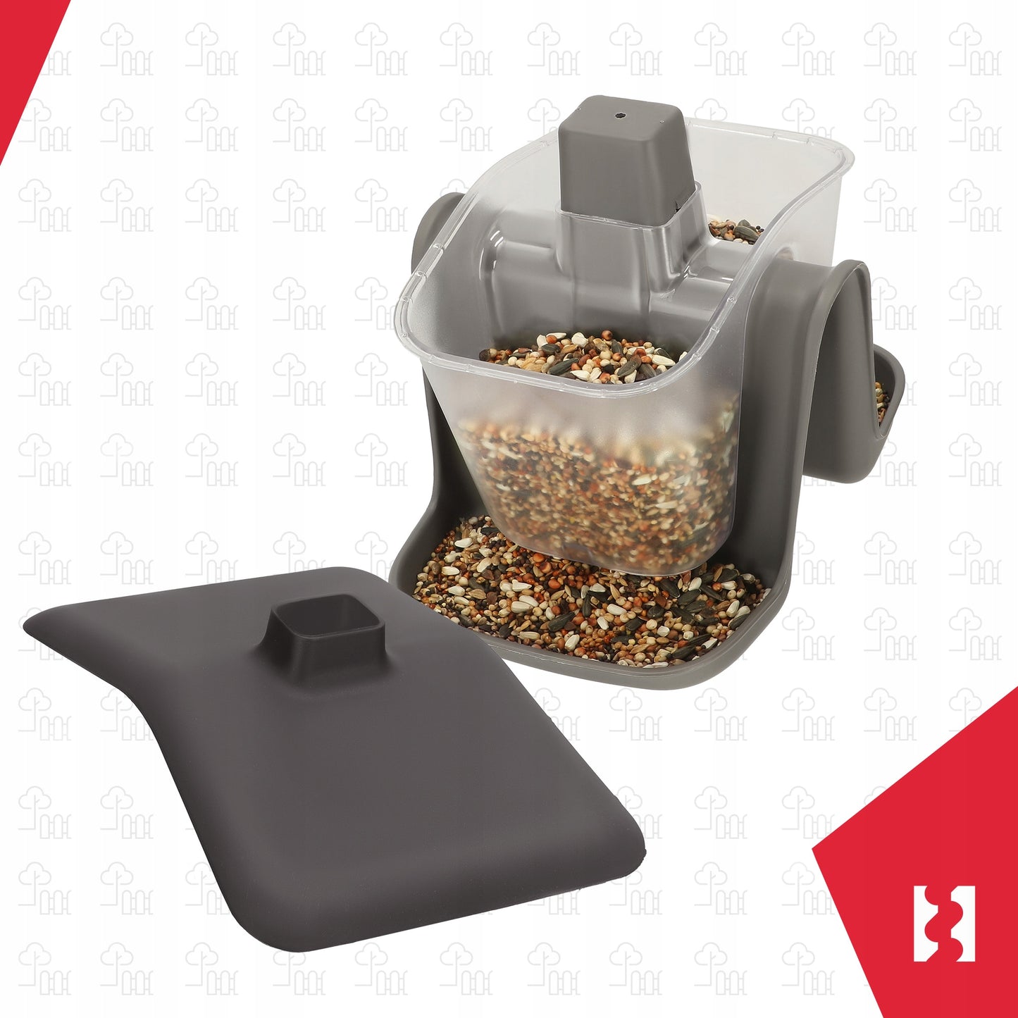 PAUKŠČIŲ LESYKLĖLĖ KABANTIS PLASTIKINIS NAMELIS SKIRTAS GRŪDAMS IR LESALUI SU VIRVELE