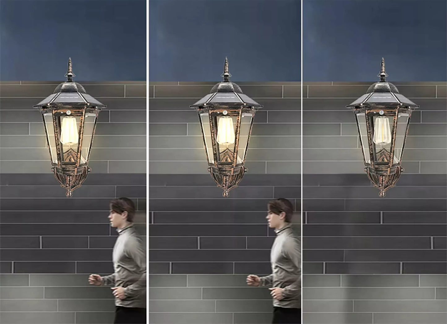 KINKIET SOLARNY RETRO Ozdobny z czujnikiem ruchu i zmierzchu Lampa elewacyjna