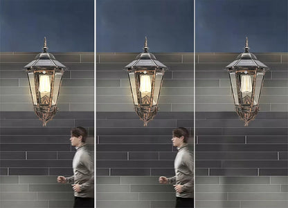KINKIET SOLARNY RETRO Ozdobny z czujnikiem ruchu i zmierzchu Lampa elewacyjna