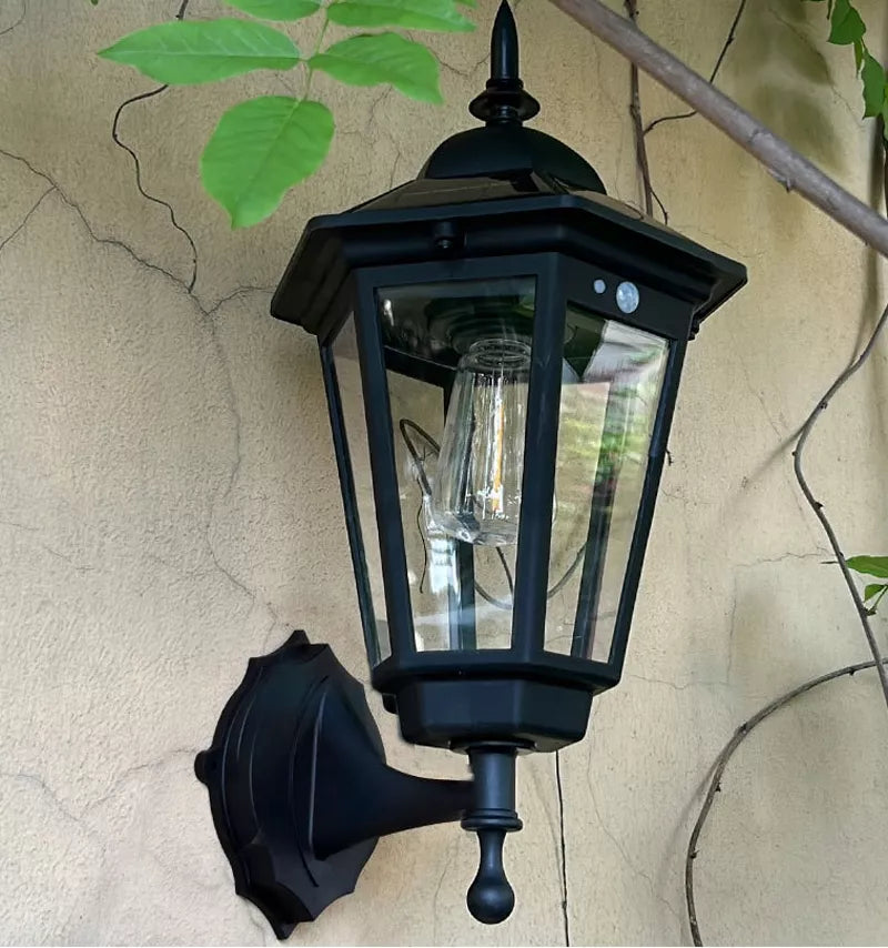 KINKIET SOLARNY RETRO Ozdobny z czujnikiem ruchu i zmierzchu Lampa elewacyjna