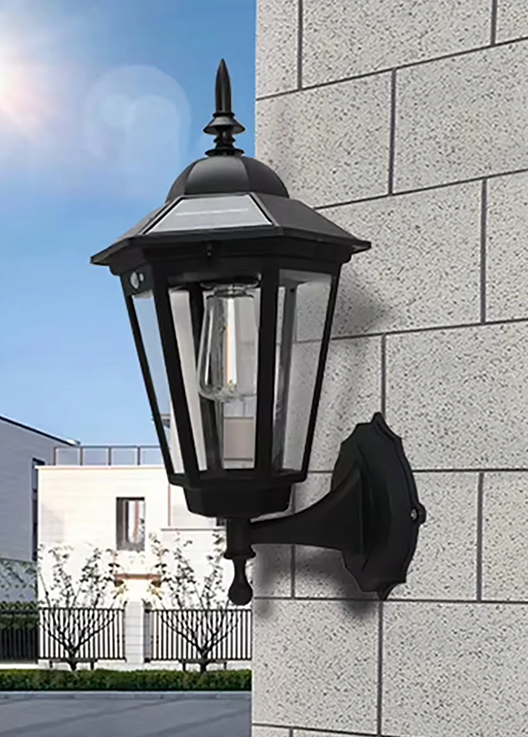 KINKIET SOLARNY RETRO Ozdobny z czujnikiem ruchu i zmierzchu Lampa elewacyjna