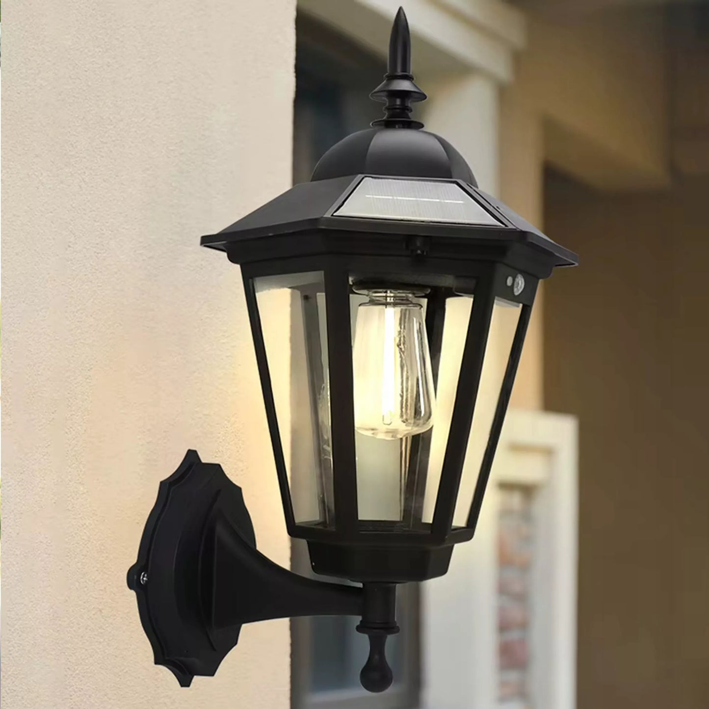 KINKIET SOLARNY RETRO Ozdobny z czujnikiem ruchu i zmierzchu Lampa elewacyjna