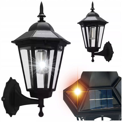 KINKIET SOLARNY RETRO Ozdobny z czujnikiem ruchu i zmierzchu Lampa elewacyjna