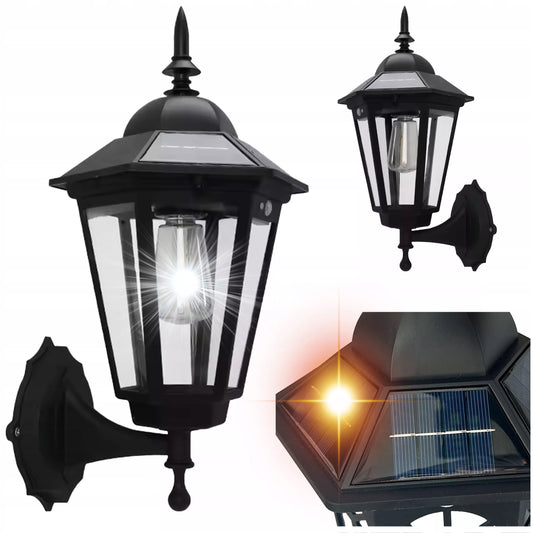 KINKIET SOLARNY RETRO Ozdobny z czujnikiem ruchu i zmierzchu Lampa elewacyjna