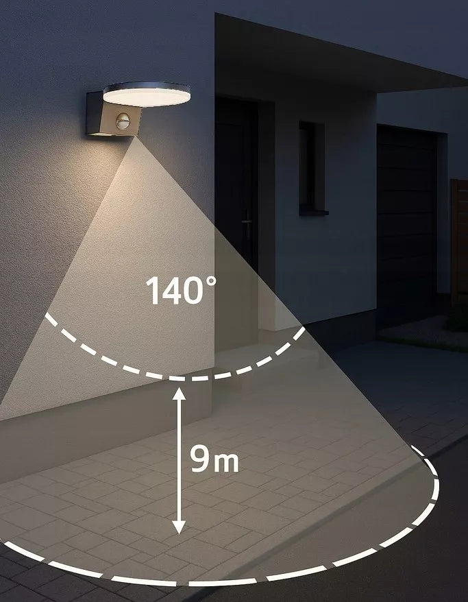 Išorinis LED sieninis šviestuvas su judesio ir sutemų jutikliu 15W IP65 pilkas