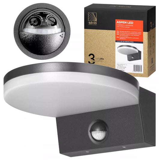Išorinis LED sieninis šviestuvas su judesio ir sutemų jutikliu 15W IP65 pilkas