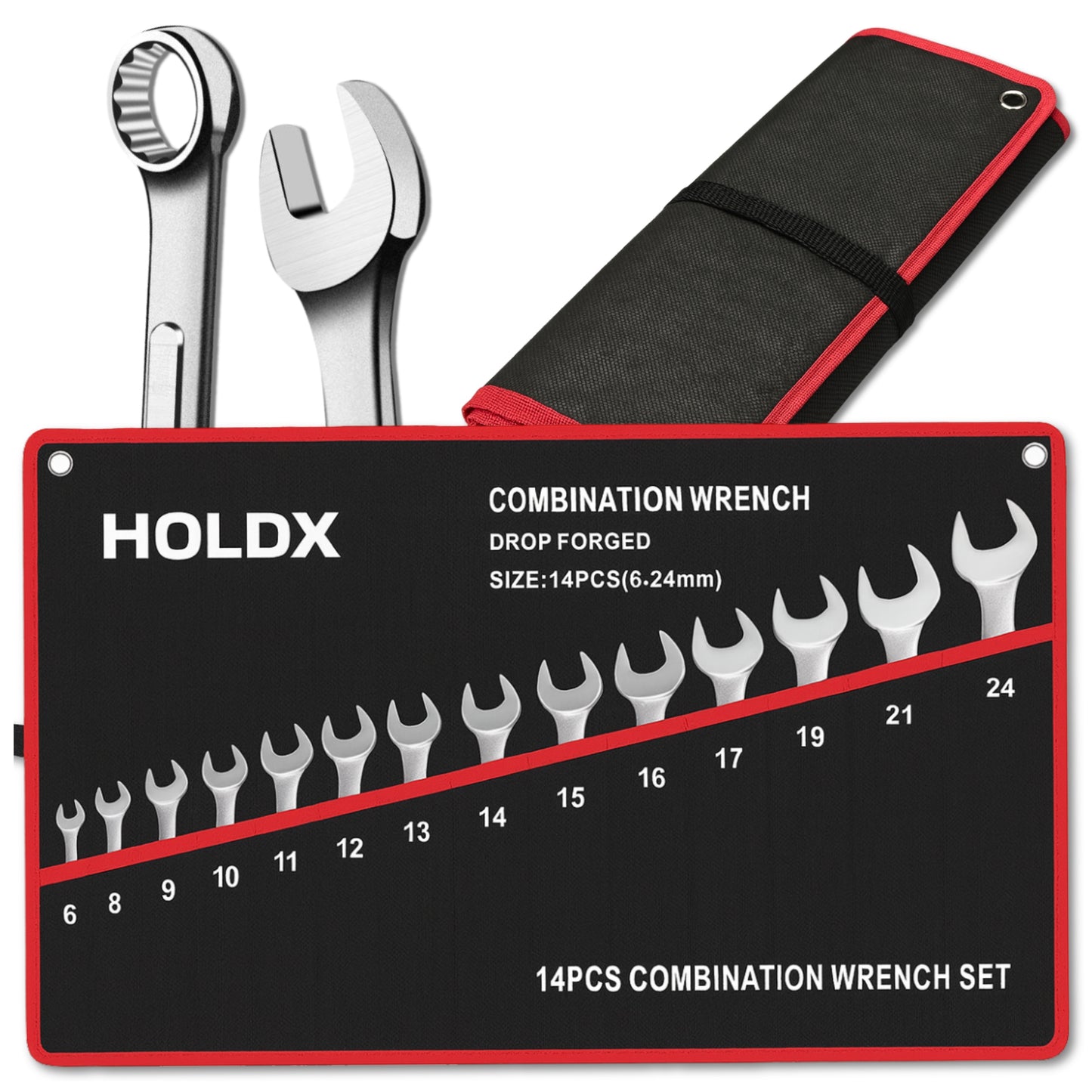 Žiediniai-atsukami veržliarakčiai 8-24, plokščių veržliarakčių komplektas 14 elementų, dėklas