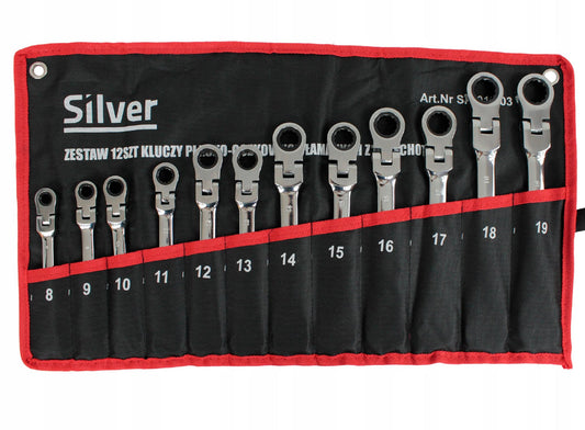 Kombinuoti lankstiniai raktai su terkšle 8-19mm, 12 vnt. rinkinys