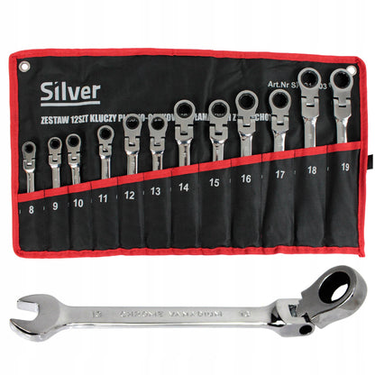 Kombinuoti lankstiniai raktai su terkšle 8-19mm, 12 vnt. rinkinys