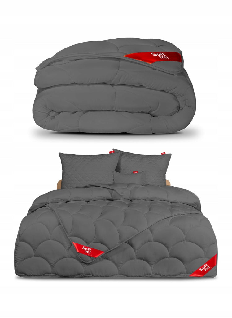 VISASEZONINIS ANIALERGINIS ANKLODĖS IR 2 PAGALVIŲ KOMPLEKTAS 200X200 + 2 PAGALVĖS 70X80 PILKAS