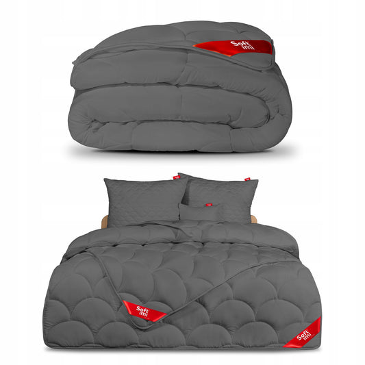 VISASEZONINIS ANIALERGINIS ANKLODĖS IR 2 PAGALVIŲ KOMPLEKTAS 200X200 + 2 PAGALVĖS 70X80 PILKAS