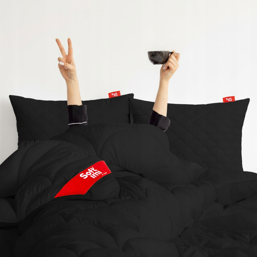 Visasezoninė antialerginė antklodė 200x220 + 2 pagalvės 70x80 juodas rinkinys