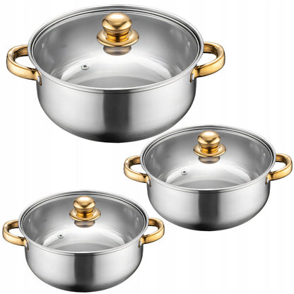 11 VIENETŲ VIRTUVĖS PUODŲ KOMPLEKTAS DUJOMS, INDUKCIJAI, ARBATINUKAS, KEPTUVĖ + DANGČIAI