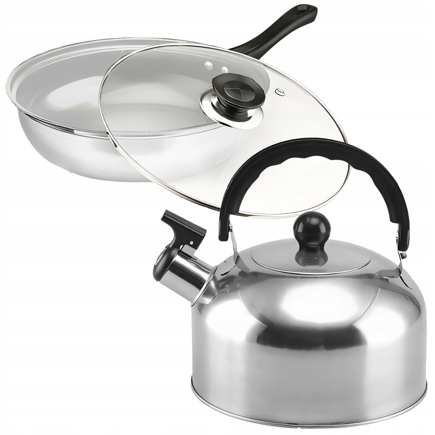 11 VIENETŲ VIRTUVĖS PUODŲ KOMPLEKTAS DUJOMS, INDUKCIJAI, ARBATINUKAS, KEPTUVĖ + DANGČIAI