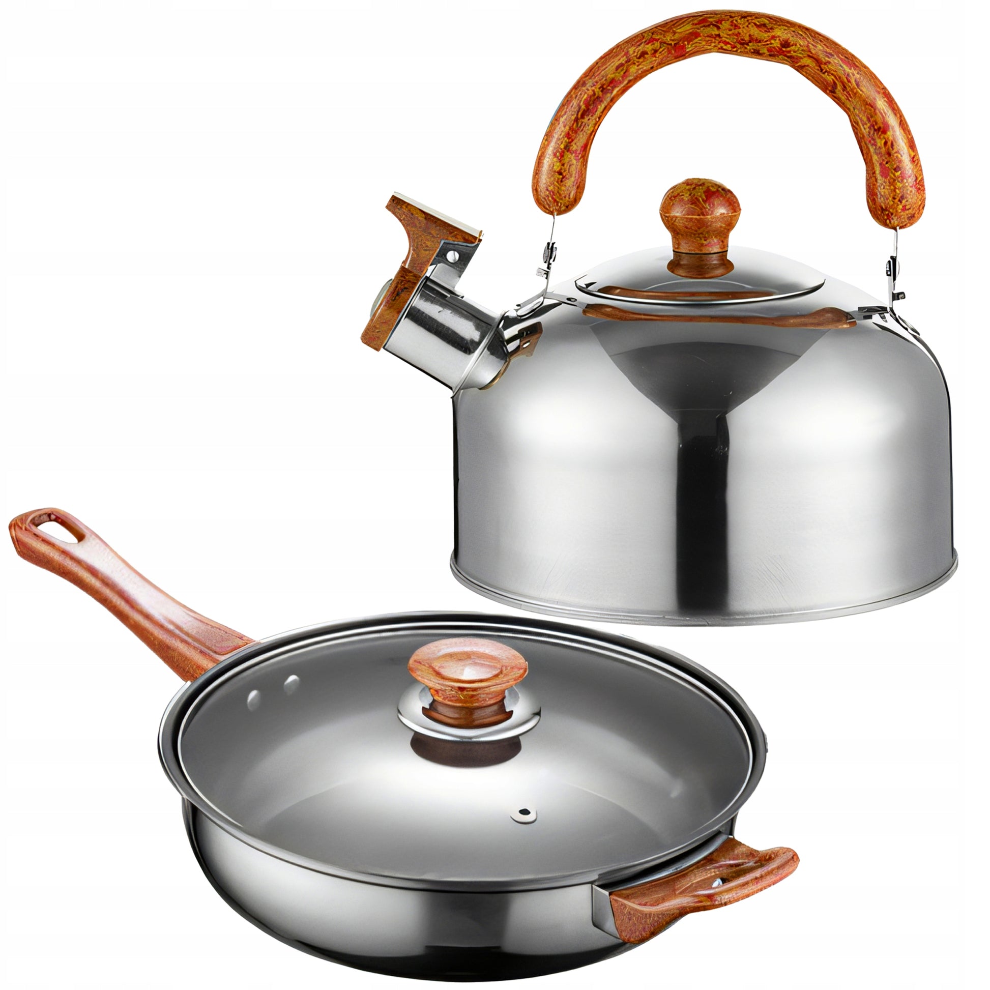 11 VIENETŲ VIRTUVĖS PUODŲ KOMPLEKTAS DUJOMS, INDUKCIJAI, ARBATINUKAS, KEPTUVĖ + DANGČIAI