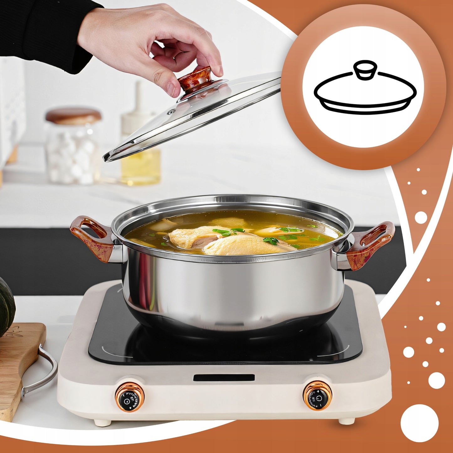 11 VIENETŲ VIRTUVĖS PUODŲ KOMPLEKTAS DUJOMS, INDUKCIJAI, ARBATINUKAS, KEPTUVĖ + DANGČIAI