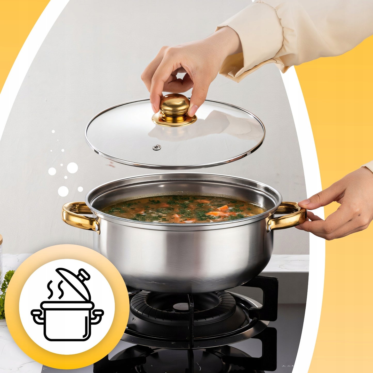 11 VIENETŲ VIRTUVĖS PUODŲ KOMPLEKTAS DUJOMS, INDUKCIJAI, ARBATINUKAS, KEPTUVĖ + DANGČIAI