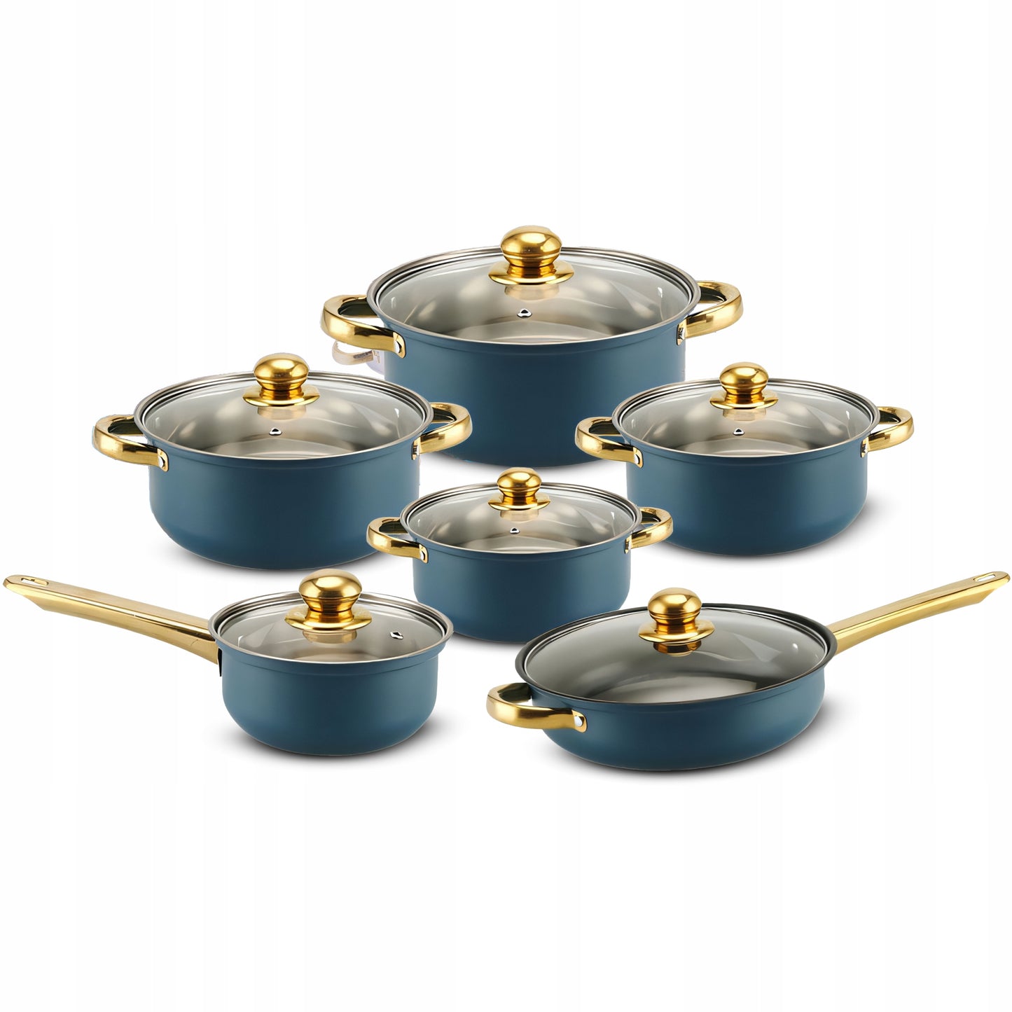 12 elementų nerūdijančio plieno virtuvės puodų ir keptuvės rinkinys su dangčiais