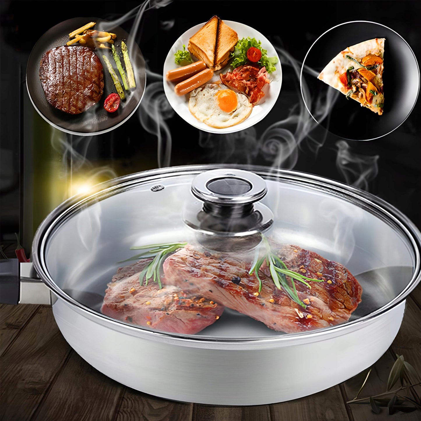 12 vnt. plieninių virtuvės puodų ir keptuvės komplektas su dangteliais