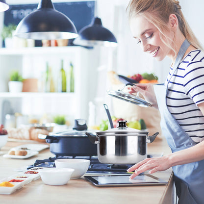 12 vnt. plieninių virtuvės puodų ir keptuvės komplektas su dangteliais