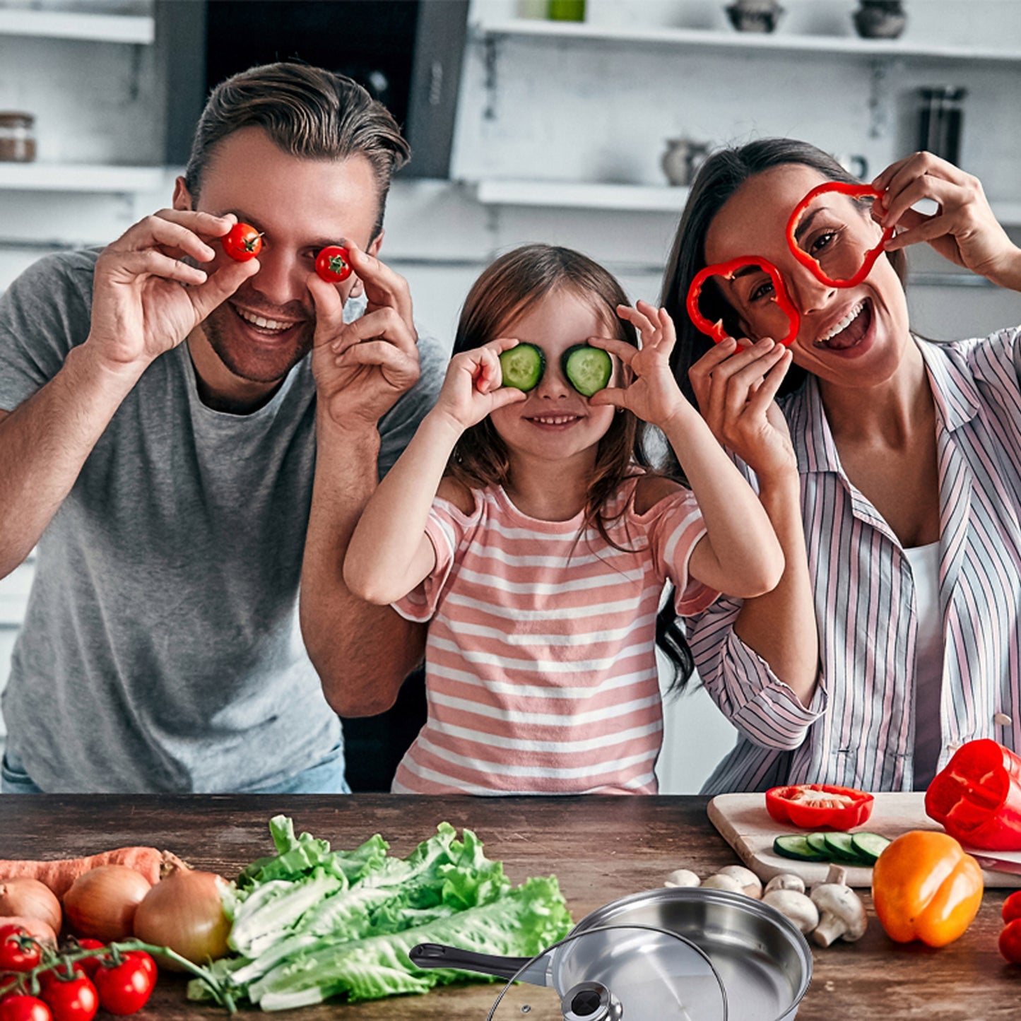 12 vnt. plieninių virtuvės puodų ir keptuvės komplektas su dangteliais
