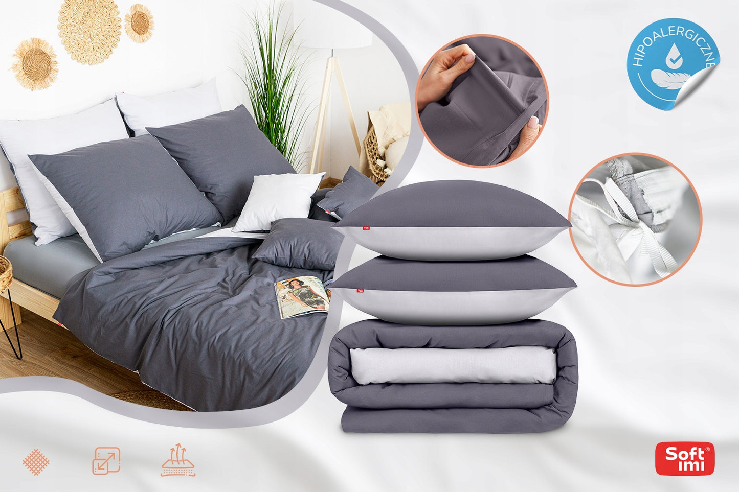 Patalynės komplektas 200x220 cm, 100% medvilnė, + 2 užvalkalai 70x80 cm, dvipusė patalynė.