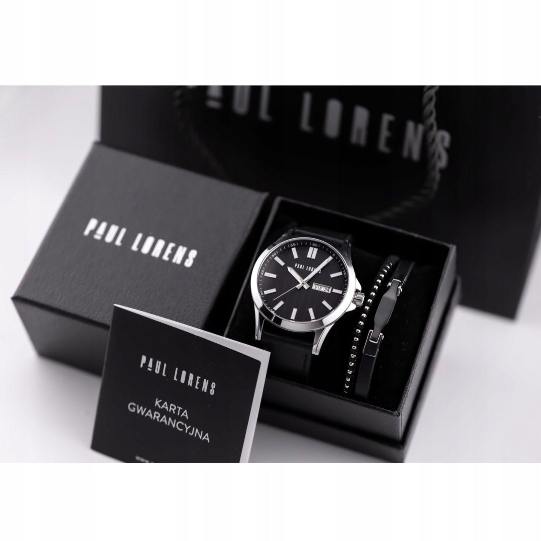 VYRIŠKAS DOVANŲ KOMPLEKTAS PAUL LORENS - Laikrodis + Apyrankė (zg374e)