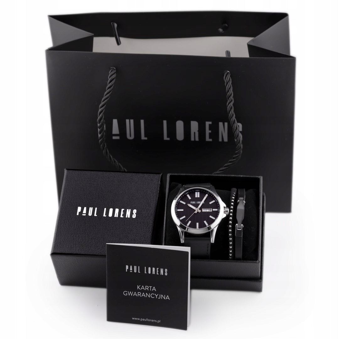 VYRIŠKAS DOVANŲ KOMPLEKTAS PAUL LORENS - Laikrodis + Apyrankė (zg374e)