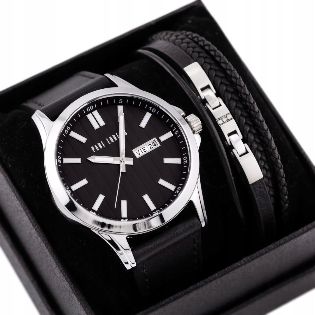 Vyrų dovanų komplektas PAUL LORENS - Laikrodis + Apyrankė (zg374f)